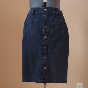 Navy Button-Front Corduroy Skirt